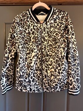 Wish Leopard Print Bomber Jacket - Black & Cream